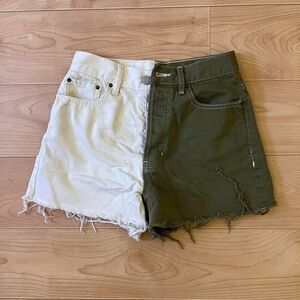Pacsun Two-Tone Patchwork Green and White Ultra High Rise Vintage Shorts